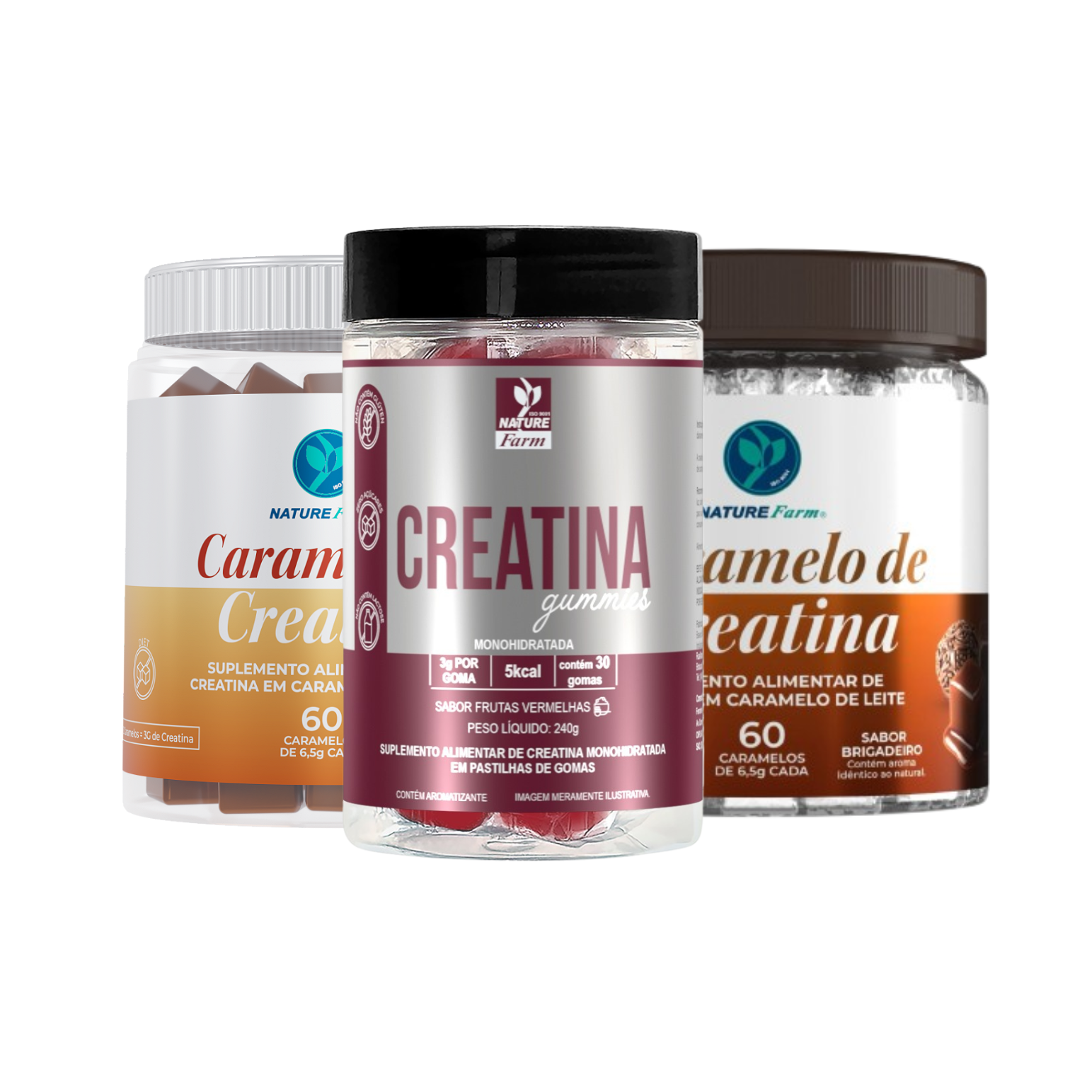 Combo Trio Creatina (Gummies de frutas vermelhas + Caramelo + Brigadeiro)