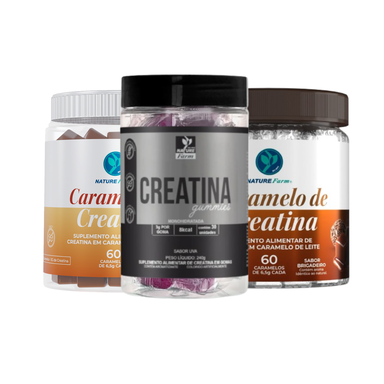 Combo Trio Creatina (Gummies de uva + Caramelo + Brigadeiro)